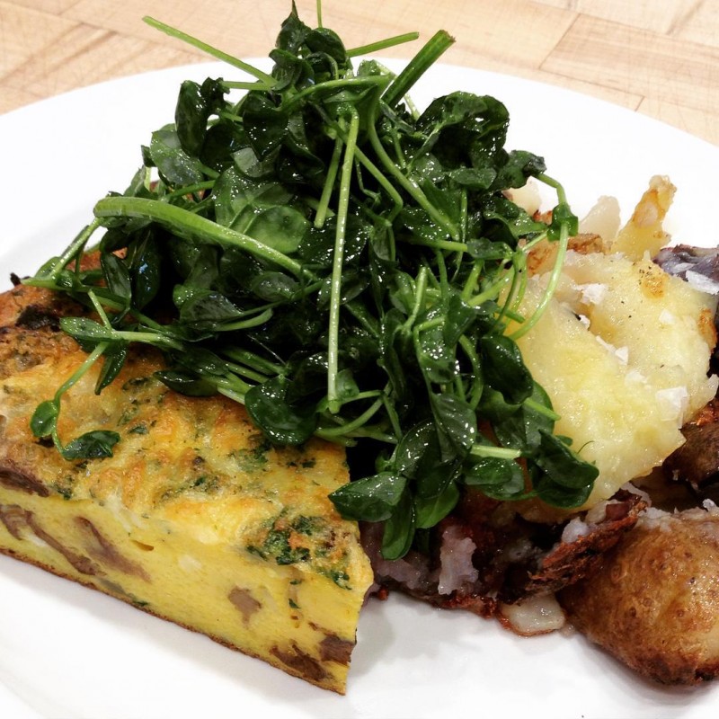 Perfect #breakfast: mushroom frittata, crispy beef fat potatoes and a big pile of greens. @stockcafe #chicagofood #greensoneverything